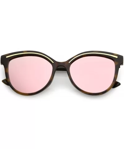 Modern Metal Brow Detail Round Colored Mirror Flat Lens Cat Eye Sunglasses 53mm - Tortoise Gold / Pink Mirror - C7188HDO6YL $...