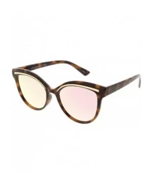 Modern Metal Brow Detail Round Colored Mirror Flat Lens Cat Eye Sunglasses 53mm - Tortoise Gold / Pink Mirror - C7188HDO6YL $...