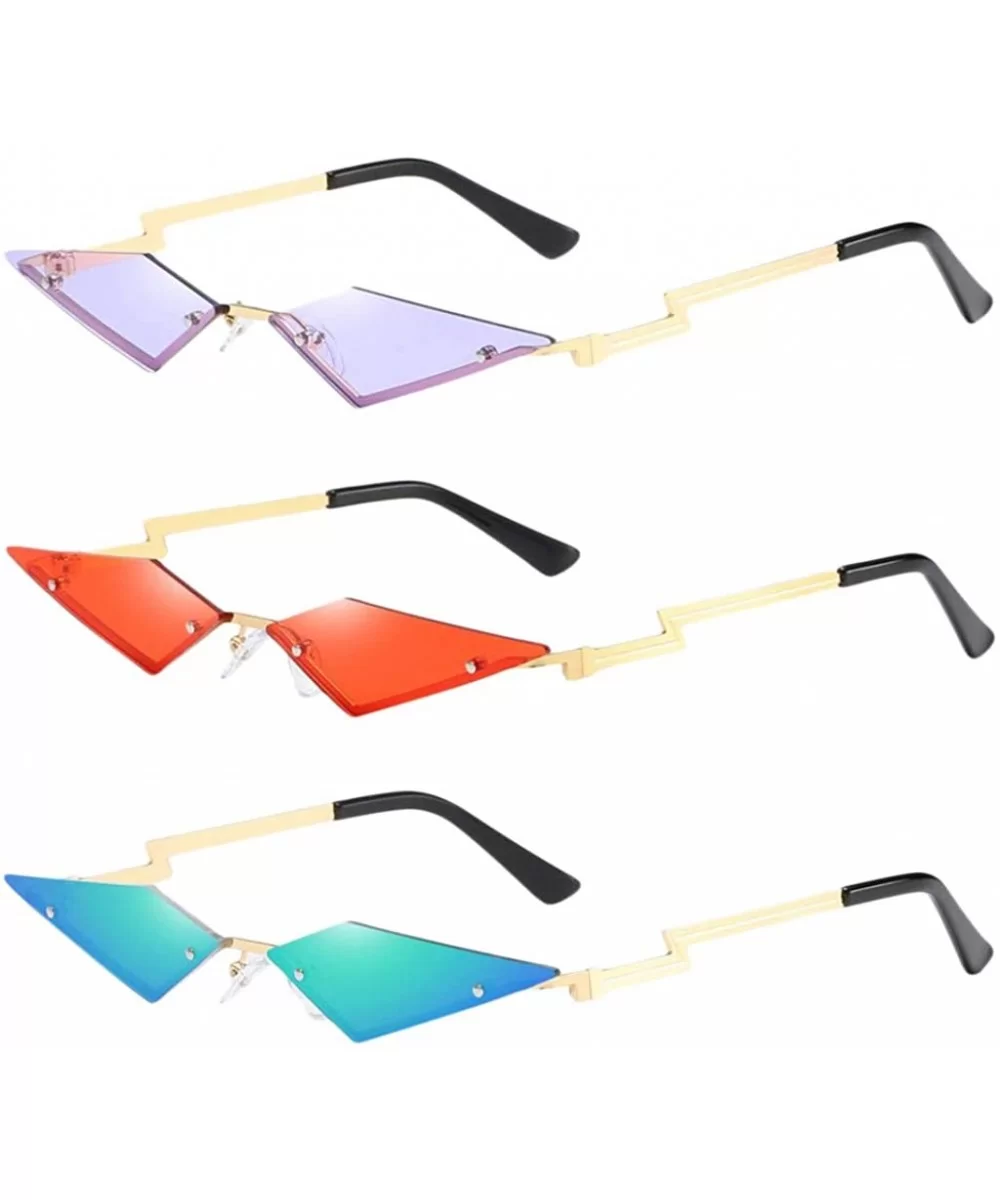 3 Pack Punk Rock Cat Eye Sunglasses Rimless Sun Glasses Party Eyewear Streetwear - CT190C3OLOH $12.73 Rimless