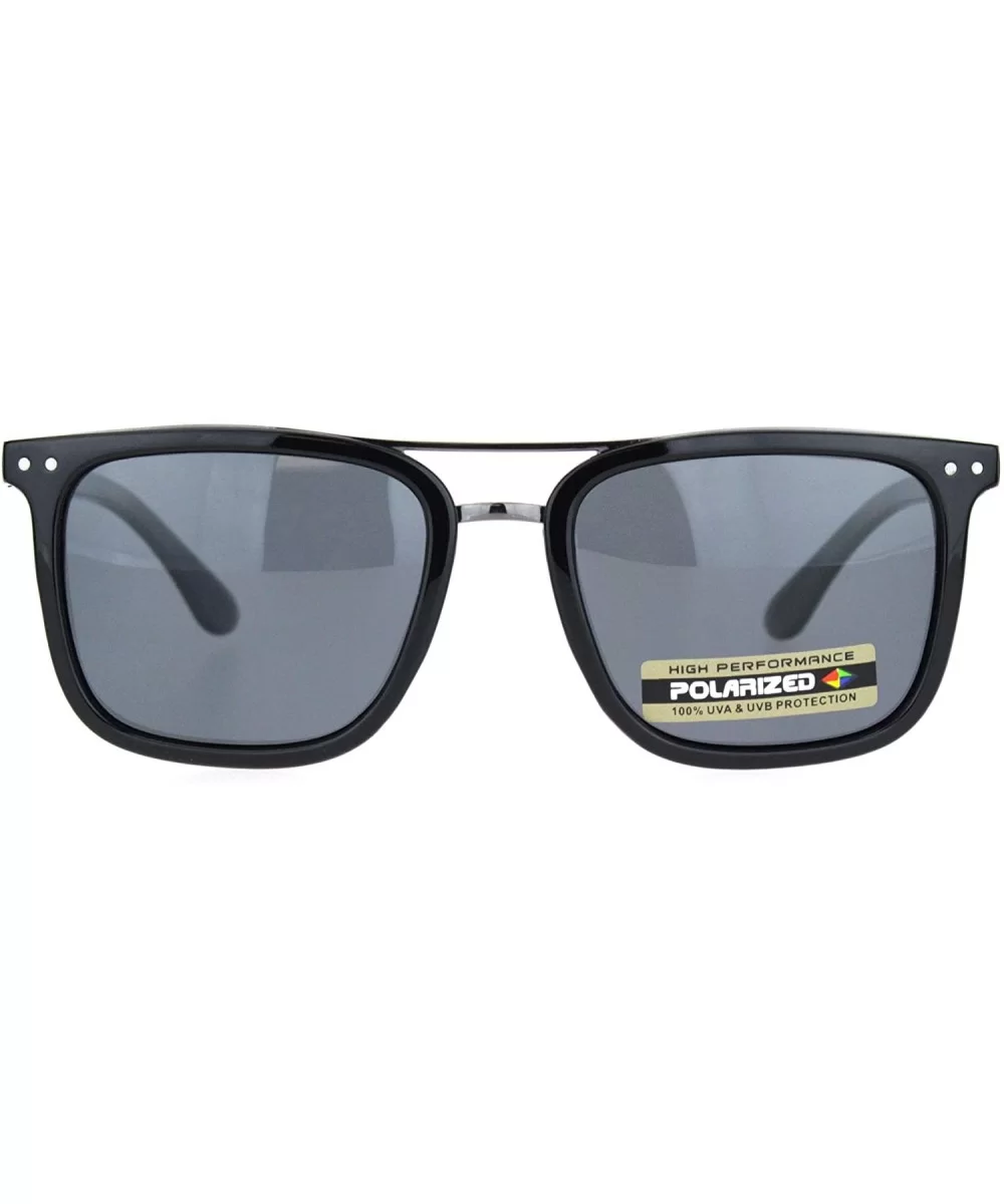 Polarized Mens Luxury Designer Rectangular Fashion Sunglasses - Shiny Black Gunmetal Black - CL18NKWCOCK $7.47 Rectangular