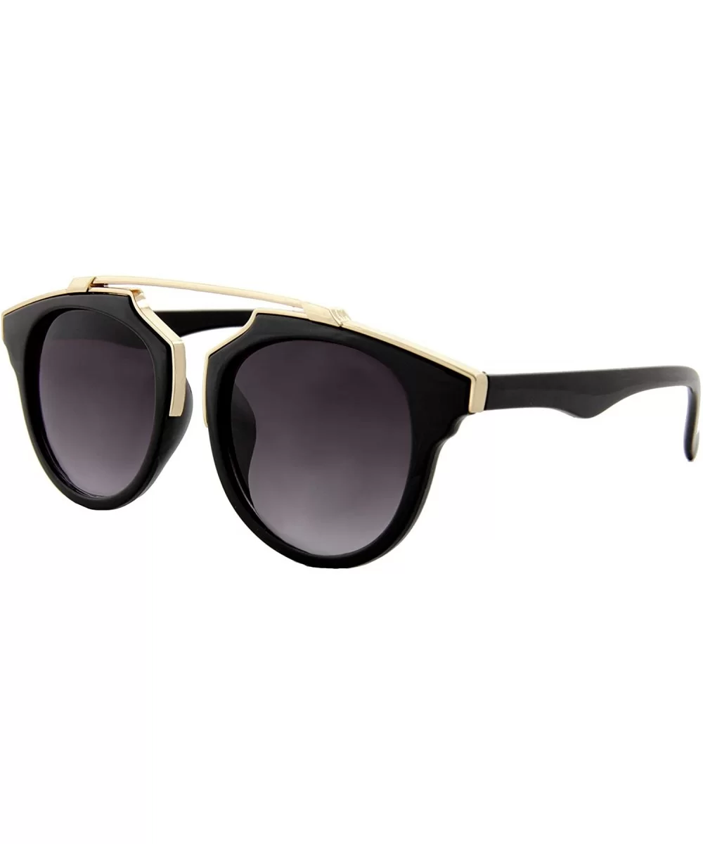 Sunglasses for Women Round Gold Accent Frame Sunglasses Mirrored Lens - Black Frame/ Smoke Lens - C718GSR07O8 $9.42 Round