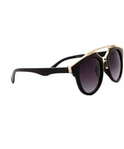 Sunglasses for Women Round Gold Accent Frame Sunglasses Mirrored Lens - Black Frame/ Smoke Lens - C718GSR07O8 $9.42 Round