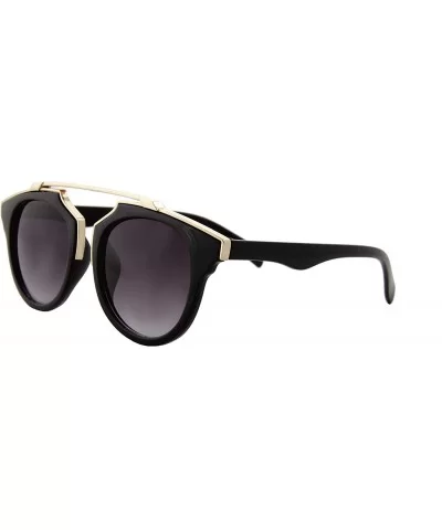 Sunglasses for Women Round Gold Accent Frame Sunglasses Mirrored Lens - Black Frame/ Smoke Lens - C718GSR07O8 $9.42 Round