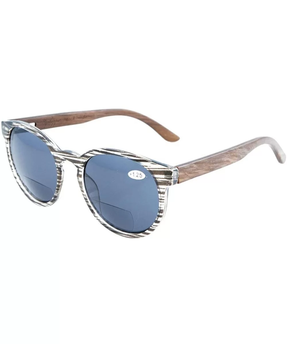 Quality Spring Hinges Wood Temples Oval Round Bifocal Sunglasses Women - Grey Stripe - CI12DAO3ZCD $11.44 Oval