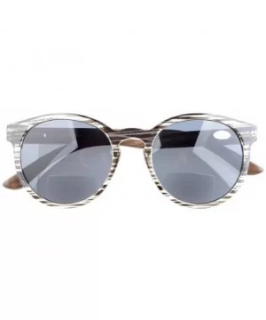 Quality Spring Hinges Wood Temples Oval Round Bifocal Sunglasses Women - Grey Stripe - CI12DAO3ZCD $11.44 Oval