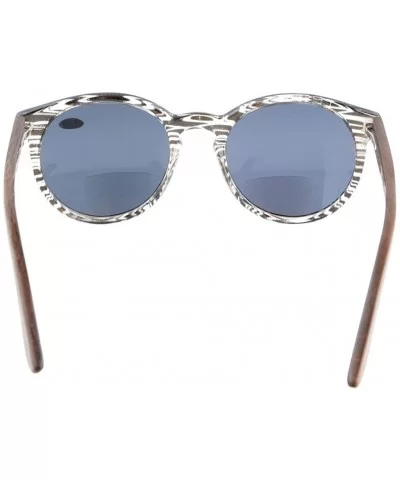 Quality Spring Hinges Wood Temples Oval Round Bifocal Sunglasses Women - Grey Stripe - CI12DAO3ZCD $11.44 Oval