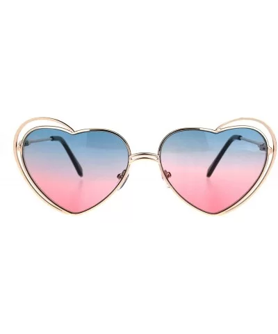 Heart Shape Sunglasses Oversized Double Metal Frame Gradient Color Lens - Gold (Blue Pink) - CF18SDD0N3C $7.61 Oversized