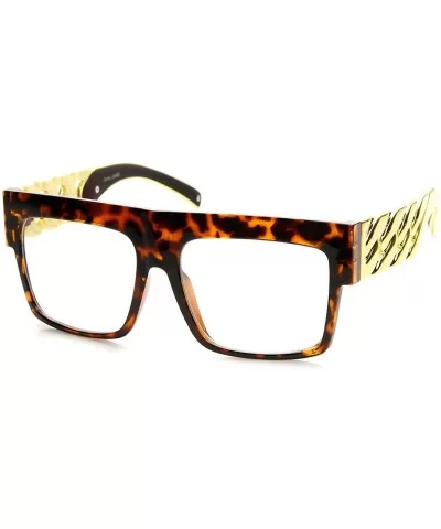 High Fashion Metal Chain Arm Clear Lens Flat Top Aviator Glasses (Tortoise Gold) - CU11FOUEW11 $8.36 Oversized