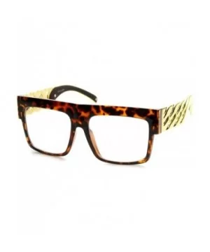 High Fashion Metal Chain Arm Clear Lens Flat Top Aviator Glasses (Tortoise Gold) - CU11FOUEW11 $8.36 Oversized