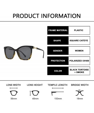 Womens Polarized Square Cat Eye Sunglasses with Rhinestone Anti Glare UV Protection - Black Tortoise + Smoke - CI195CT5N58 $9...