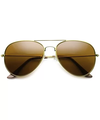 Classic Full Metal Teardrop Pilot Wire Frame Standard Aviator Sunglasses 58mm - Gold / Brown - C711AA1N72H $8.44 Aviator