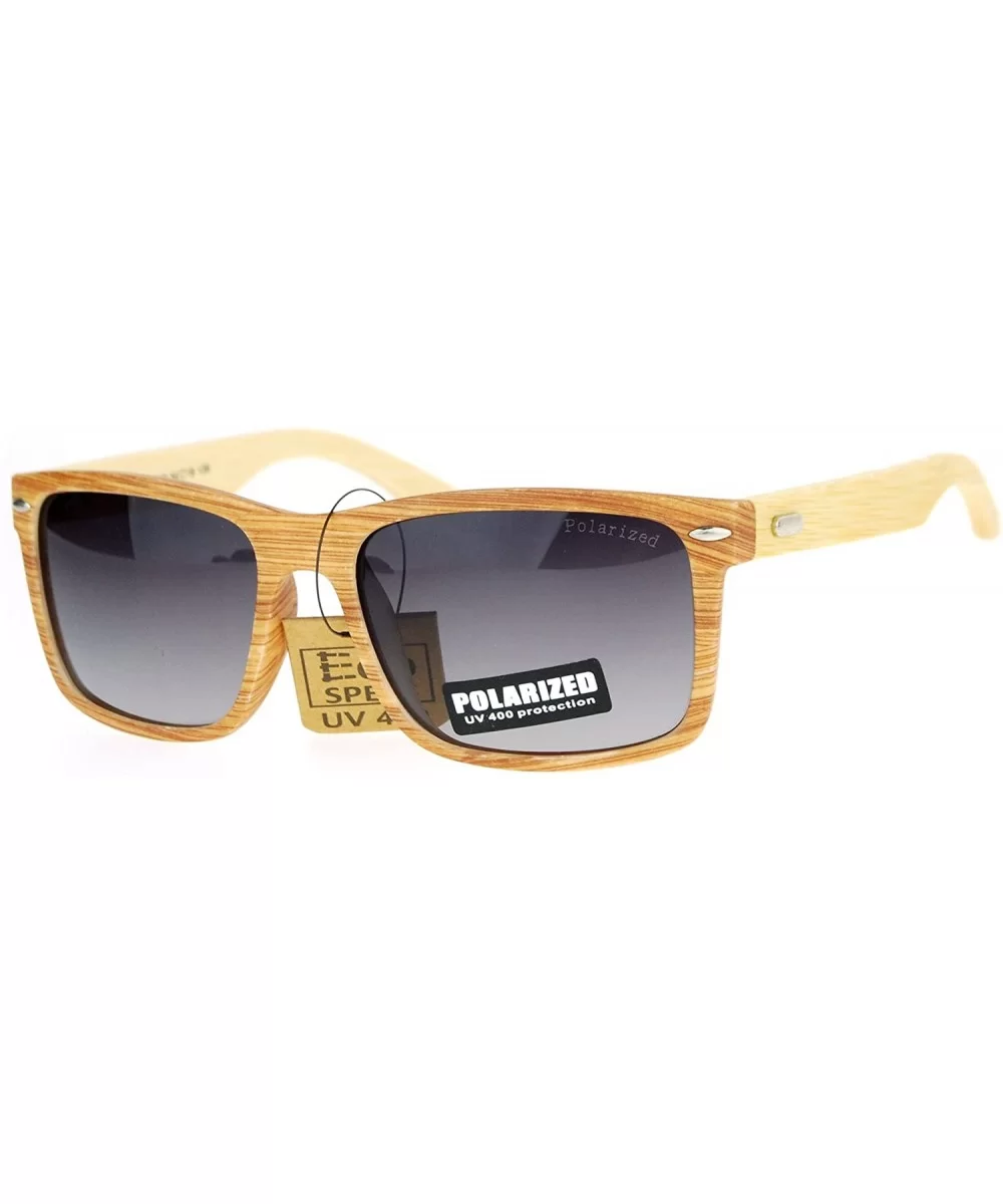 Polarized Lens Real Bamboo Sunglasses Matted Rectangular Frame UV 400 - Light Wood (Smoke) - C918752SNXO $9.55 Rectangular