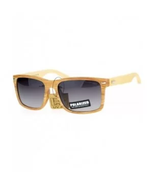 Polarized Lens Real Bamboo Sunglasses Matted Rectangular Frame UV 400 - Light Wood (Smoke) - C918752SNXO $9.55 Rectangular