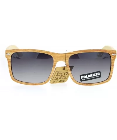 Polarized Lens Real Bamboo Sunglasses Matted Rectangular Frame UV 400 - Light Wood (Smoke) - C918752SNXO $9.55 Rectangular