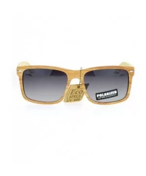 Polarized Lens Real Bamboo Sunglasses Matted Rectangular Frame UV 400 - Light Wood (Smoke) - C918752SNXO $9.55 Rectangular