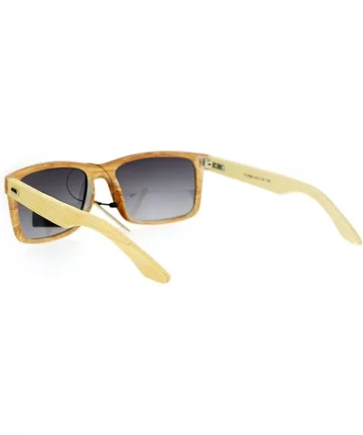 Polarized Lens Real Bamboo Sunglasses Matted Rectangular Frame UV 400 - Light Wood (Smoke) - C918752SNXO $9.55 Rectangular