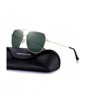 Ultra Lightweight Rectangular Men's Polarized Sunglasses for Men 100% UV protection S8211 - Gold&green - CV18KKUYDDE $15.17 R...