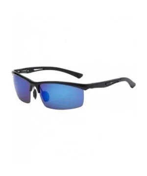 Polarized Rectangular Al-Mg Metal Semi Rimless Fishing Sunglasses For Men - Matte Black - Polarized Ice Blue - CN18HM7SLH2 $2...