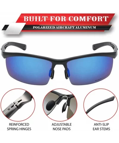 Polarized Rectangular Al-Mg Metal Semi Rimless Fishing Sunglasses For Men - Matte Black - Polarized Ice Blue - CN18HM7SLH2 $2...