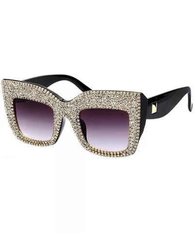 Sparkling Crystal Sunglasses UV Protection Rhinestone Sunglasses - Gray Big - CK18XLMY0DW $16.88 Goggle