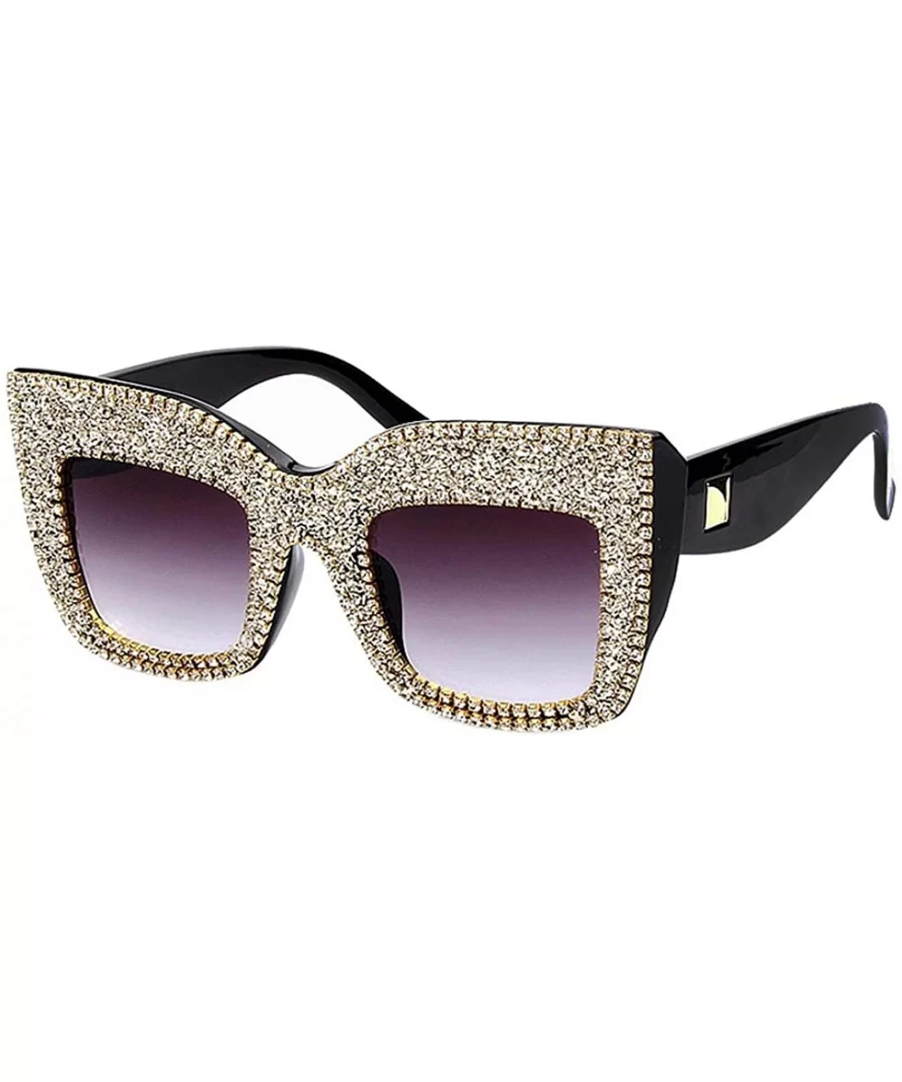 Sparkling Crystal Sunglasses UV Protection Rhinestone Sunglasses - Gray Big - CK18XLMY0DW $16.88 Goggle