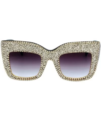 Sparkling Crystal Sunglasses UV Protection Rhinestone Sunglasses - Gray Big - CK18XLMY0DW $16.88 Goggle