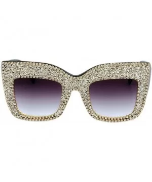 Sparkling Crystal Sunglasses UV Protection Rhinestone Sunglasses - Gray Big - CK18XLMY0DW $16.88 Goggle