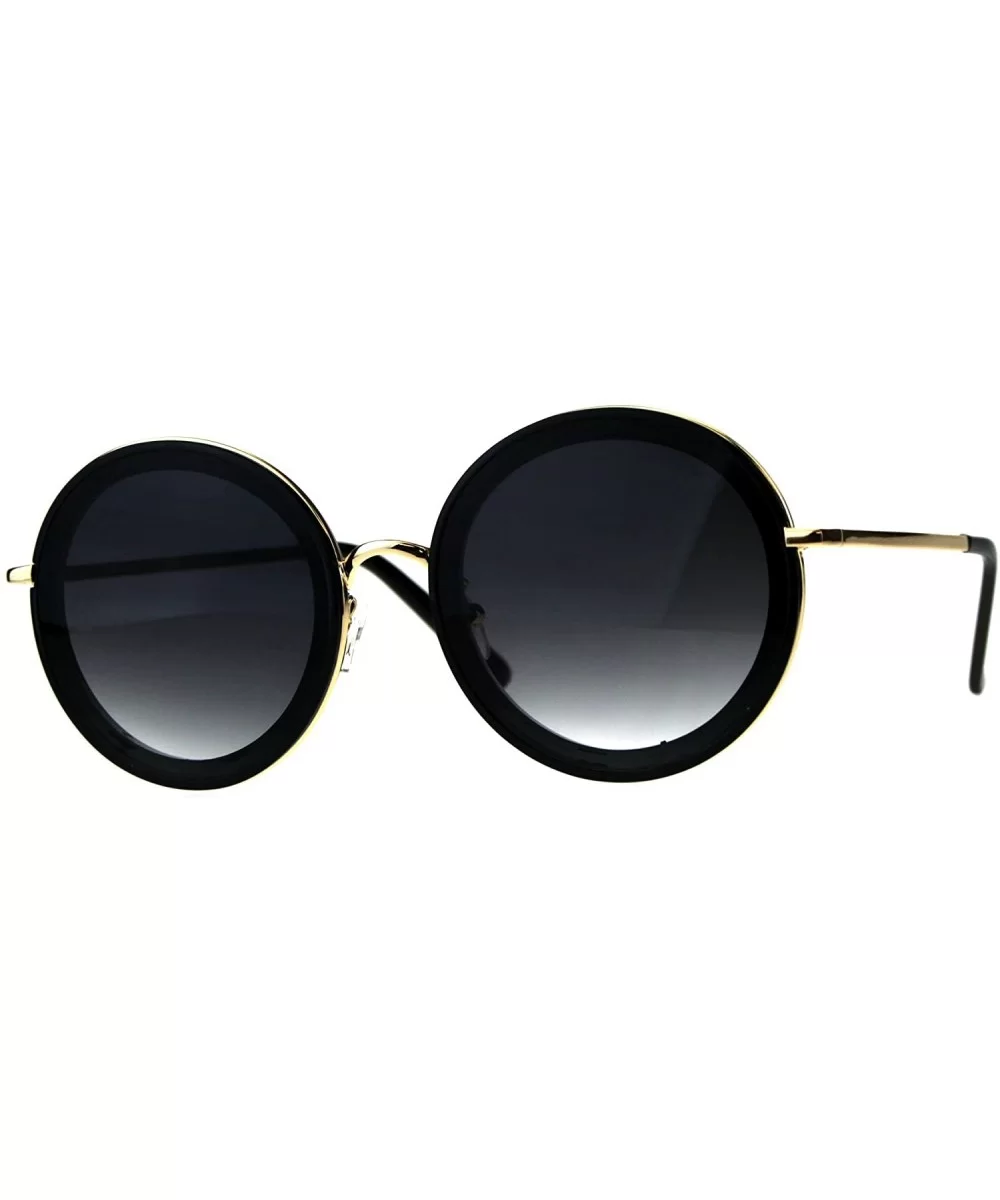 Womens Stylish Sunglasses Double Frame Round Fashion Shades UV 400 - Black (Smoke) - CK18E6K63RQ $9.62 Round