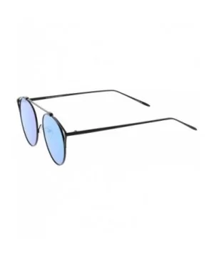 Modern Cutout Metal Crossbar Round Mirrored Flat Lens Cat Eye Sunglasses 55mm - Black / Blue Mirror - C7182K68SRC $7.10 Cat Eye