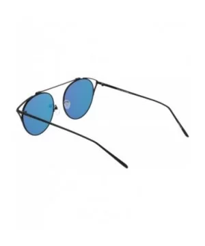 Modern Cutout Metal Crossbar Round Mirrored Flat Lens Cat Eye Sunglasses 55mm - Black / Blue Mirror - C7182K68SRC $7.10 Cat Eye