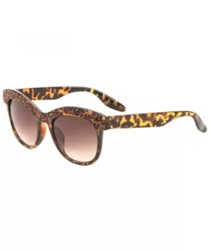 Frontal Brow Rhinestone Round Cat Eye Sunglasses - Brown Demi - C8198KA4DA0 $12.60 Round