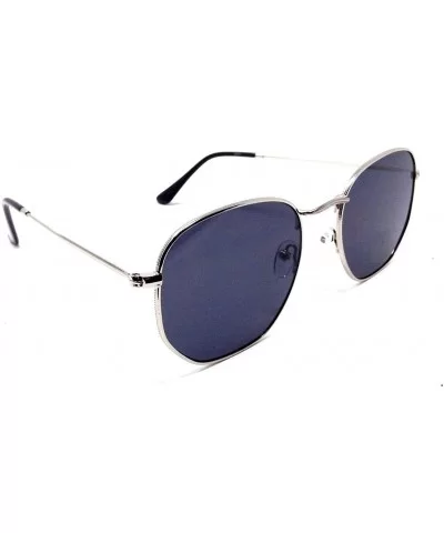 Classic Metal Wire Frame Round Aviator Sunglasses w/Flat Lenses - Silver Metallic Frame - CV18ULOZSEX $7.22 Square