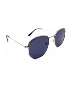 Classic Metal Wire Frame Round Aviator Sunglasses w/Flat Lenses - Silver Metallic Frame - CV18ULOZSEX $7.22 Square