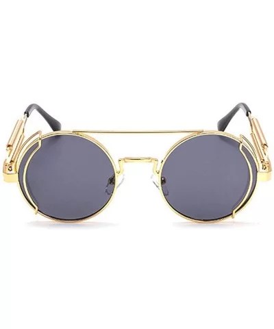 Punk Round Retro Sunglasses Men Women 2020 Fashion Metal Frame Sun Glasses Spring leg Shades UV400 - Gold&grey - CU1937L3W2O ...