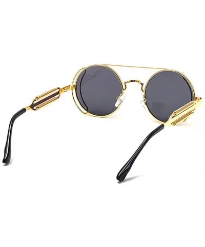 Punk Round Retro Sunglasses Men Women 2020 Fashion Metal Frame Sun Glasses Spring leg Shades UV400 - Gold&grey - CU1937L3W2O ...