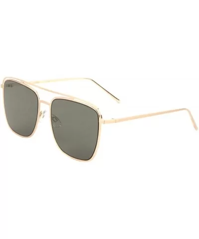 Raised Top Bar Flat Rim & Temple Modern Square Aviator Sunglasses - Green Gold - CR190I3IM0W $11.58 Square