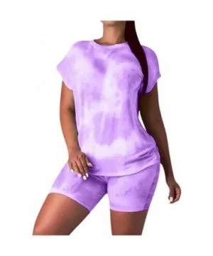 Tie-dye Loungewear for Women Summer Tie Dye Colorful Print Two Piece Shorts Set Tracksuit Outfits - Purple - CR190EL83QQ $17....