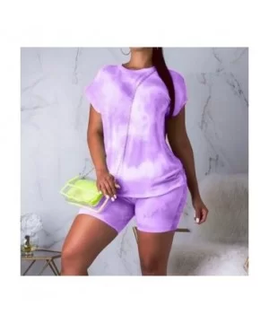 Tie-dye Loungewear for Women Summer Tie Dye Colorful Print Two Piece Shorts Set Tracksuit Outfits - Purple - CR190EL83QQ $17....