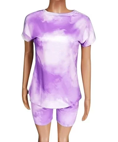 Tie-dye Loungewear for Women Summer Tie Dye Colorful Print Two Piece Shorts Set Tracksuit Outfits - Purple - CR190EL83QQ $17....