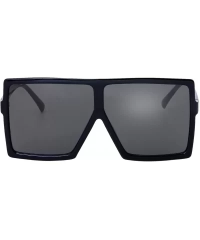 Large Oversized Fashion Square Flat Top Sunglasses - Exquisite Packaging - 1-black - CA18X73YW69 $6.72 Shield