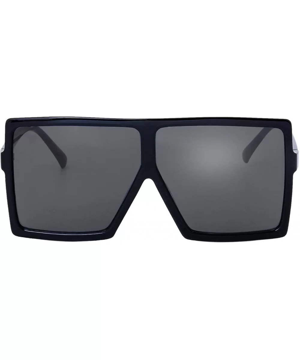 Large Oversized Fashion Square Flat Top Sunglasses - Exquisite Packaging - 1-black - CA18X73YW69 $6.72 Shield