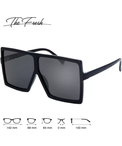 Large Oversized Fashion Square Flat Top Sunglasses - Exquisite Packaging - 1-black - CA18X73YW69 $6.72 Shield