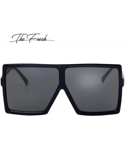 Large Oversized Fashion Square Flat Top Sunglasses - Exquisite Packaging - 1-black - CA18X73YW69 $6.72 Shield