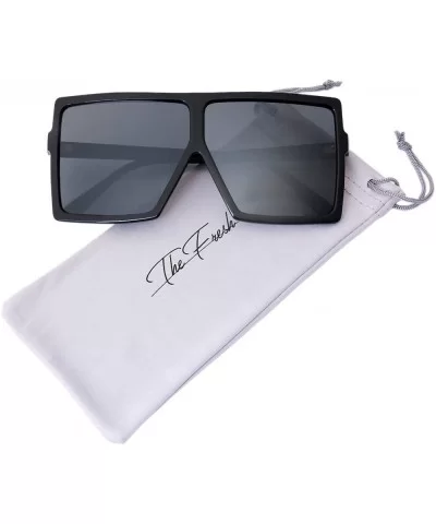 Large Oversized Fashion Square Flat Top Sunglasses - Exquisite Packaging - 1-black - CA18X73YW69 $6.72 Shield