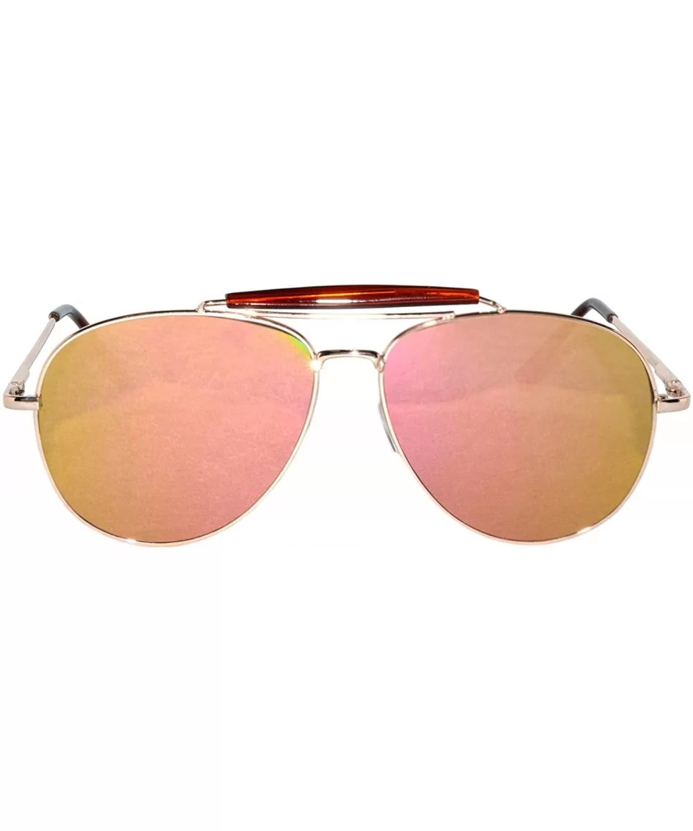 Aviator Women Men Metal Sunglasses Fashion Designer Frame Colored Lens - Flat_10389_c6_gld_pink - CM185ICLSK4 $6.21 Aviator