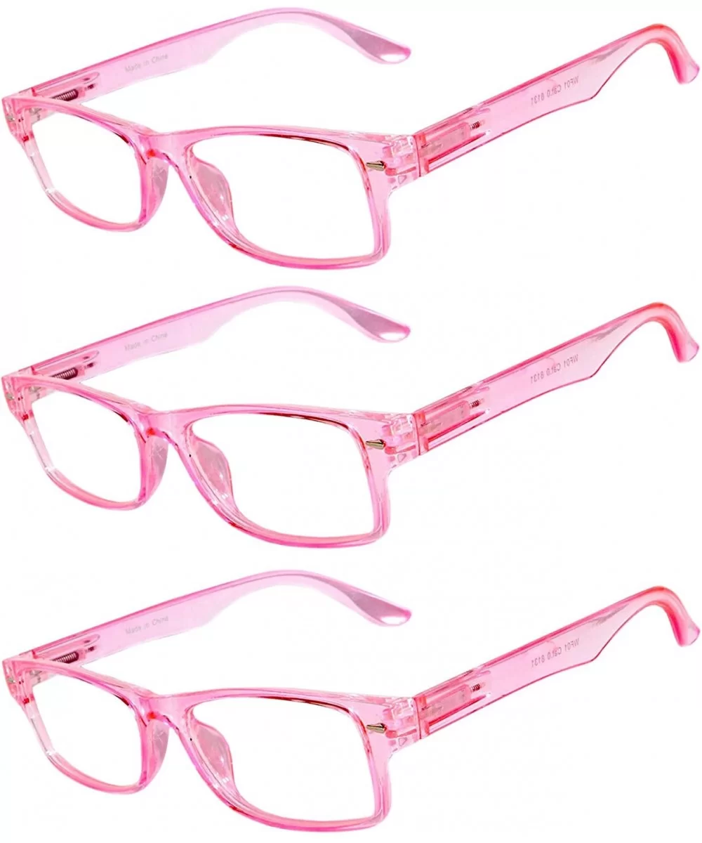 Set of 3 Pairs Fashion Narrow Rectangular Colorful Frame Clear Lens Sunglasses - 3_pairs_pink - CR1839NHC0X $9.04 Rectangular