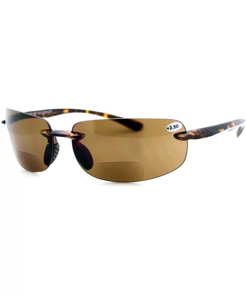 Bifocal Magnification Lens Sunglasses Rimless Rectangular Fashion UV 400 - Tortoise - CZ188YSX3D0 $9.06 Wrap