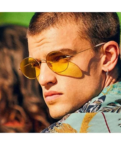 Women Retro Small Round Sunglasses Yellow Luxury Mirror Sun Glasses Metal Frame Vintage Lenses - 10 - CS198ZX2HHG $34.84 Aviator