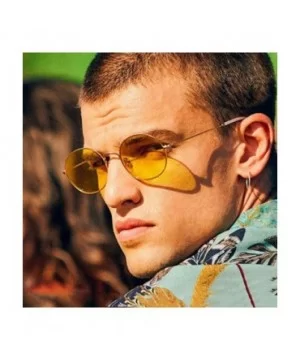 Women Retro Small Round Sunglasses Yellow Luxury Mirror Sun Glasses Metal Frame Vintage Lenses - 10 - CS198ZX2HHG $34.84 Aviator