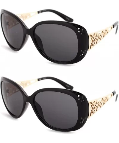 Designer Women oversized Fashion Sunglasses P4007 - 2 Pcs Black-smoke & Black-smoke - C312K2ZMSVD $12.90 Oversized